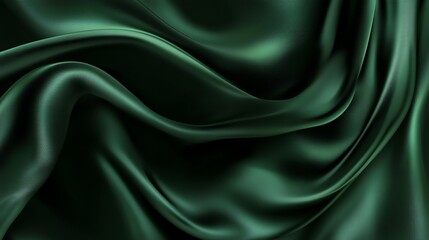 Emerald green satin fabric with smooth, flowing curves, creating a luxurious and elegant backdrop