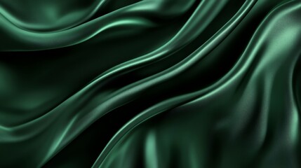 Obraz premium Emerald green satin fabric with smooth, flowing curves, creating a luxurious and elegant backdrop