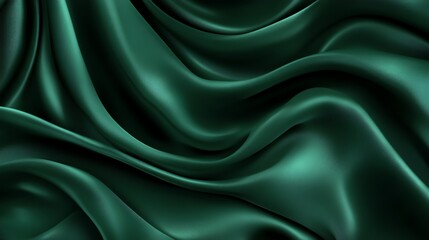 Obraz premium Emerald green satin fabric with smooth, flowing curves, creating a luxurious and elegant backdrop