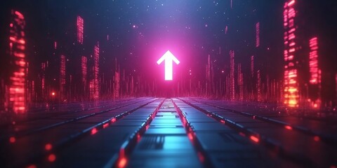 Virtual digital arrow up, financial growth, interest rate increase, inflation, high modern banner, Generative AI