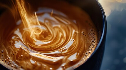 Warm and inviting coffee swirling in a cup, creating perfect patterns, perfect for relaxing mornings or cozy afternoons at home