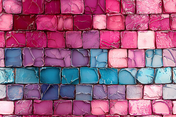 Colorful Seamless Texture of Square Tiles in Pink, Purple, and Blue for Lively Décor