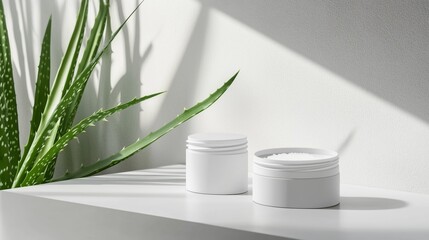 Aloe Vera Plant with Skincare Cream in Natural Light