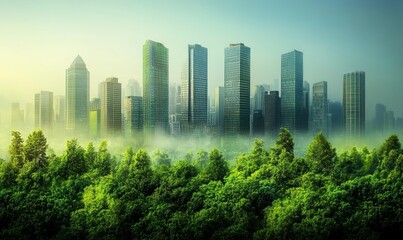 Cityscape in metropolis city center City of green community and fresh air banner background, Generative AI