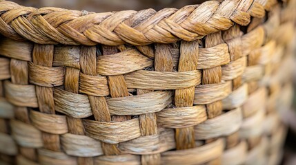 Detailed close-up of natural woven basket texture showcasing craftsmanship and intricate patterns