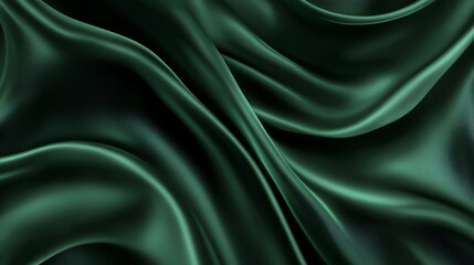 Fototapeta premium Emerald green satin fabric with smooth, flowing curves, creating a luxurious and elegant backdrop
