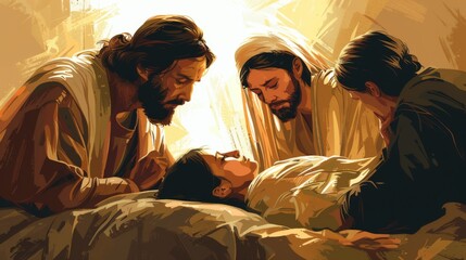 Obraz premium A warm vector of Jesus healing the daughter of Jairus
