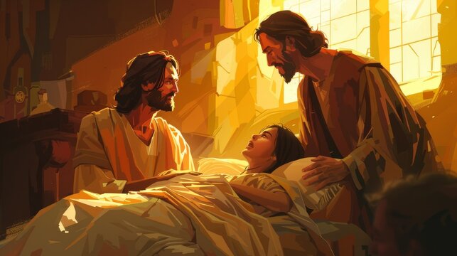 A warm vector of Jesus healing the daughter of Jairus