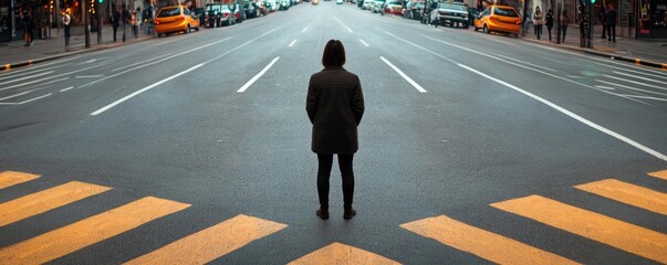 A person standing in the middle of a busy street, overwhelmed by the hustle and bustle, symbolizing stress from fast paced environments