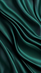 Fototapeta premium Emerald green satin fabric with smooth, flowing curves, creating a luxurious and elegant backdrop