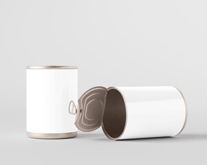 blank food can, Aluminum can, pet food can, on a white background, Water drop on can, 3d illustration, 3d rendering