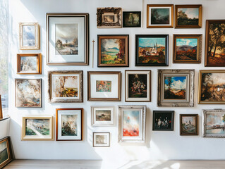 Fototapeta premium modern art gallery wall with various framed artworks