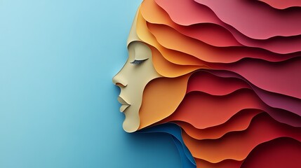 Abstract human profile silhouette in minimalist paper cut style, clean and modern, suited for mental health or identityfocused campaigns