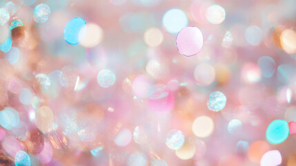 A vibrant and dreamy background filled with colorful bokeh lights, featuring soft pink, blue, and gold hues that create whimsical atmosphere. This enchanting scene is perfect for festive or celebrator