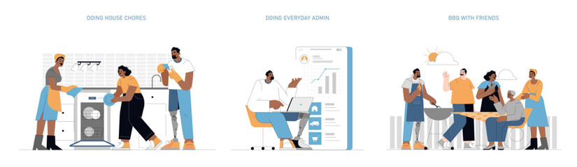 One Day Of Delivery Person. Flat Vector Illustration