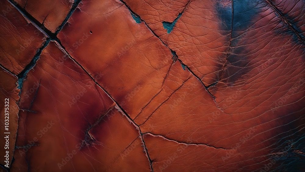 Canvas Prints Close-up of weathered brown leather with cracks and texture.