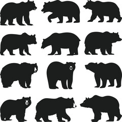 Fototapeta premium Set of Bear Silhouette Vector - Perfect for Wildlife, Nature, and Outdoor Designs