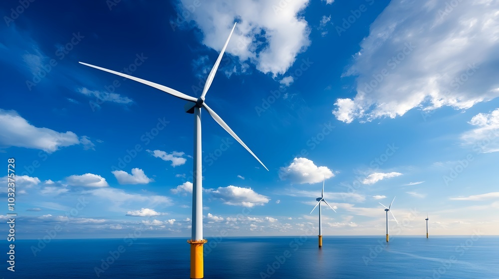 Aufkleber towering offshore wind turbines standing tall in the ocean harnessing the power of wind to generate 