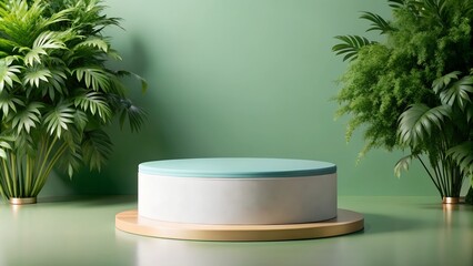 A cylinder podium on a smooth gradient blue background, perfect for sleek product presentations and stylish designs