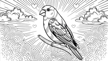 love bird isolated coloring page for kids and adult vector art line art illustration