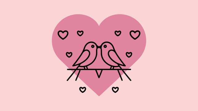 kissing birds with pink heart background clip art preview