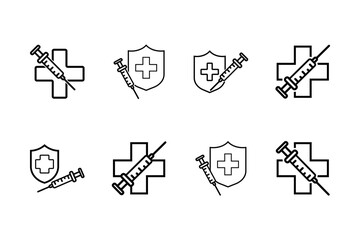 syringe injection with shield, illustration of vaccination and health protection icon vector. Collection of vector symbols in trendy flat style on white background.