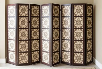 Install folding screens with intricate tile patterns as room div