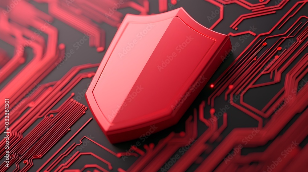 Leinwandbilder Futuristic cyberpunk inspired digital data and cybersecurity shield interface featuring sleek streamlined data streams glowing circuit board patterns and a minimalist high tech user interface