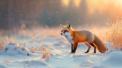 A fox standing in fresh snow, blending into the winter forest