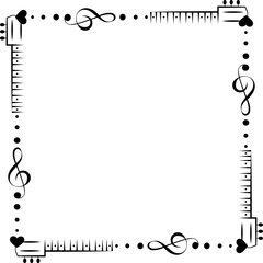 Obraz premium Music design. Square music frame. Treble clef, guitar and heart. For concert, music, award certificates.