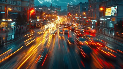 Fototapeta premium Dynamic Cityscape with Light Trails at Dusk