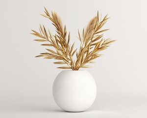 Dried golden grass in a minimalist white vase, creating a serene decor piece on a neutral background.
