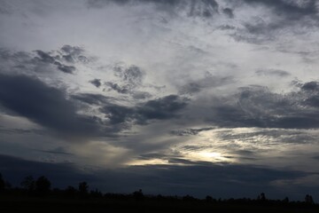 A dramatic skyline at dusk nature's majestic display of clouds and light over the horizon