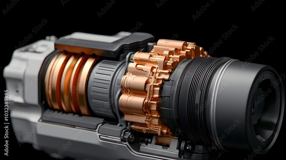 Poster Detailed cross section view of a futuristic vehicle engine highlighting its intricate mechanical components and advanced engineering design