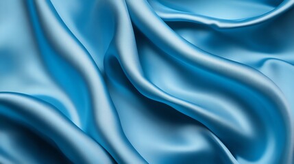 Silk blue satin fabric backdrop with smooth, shiny, soft texture in blue color, perfect for luxurious decoration