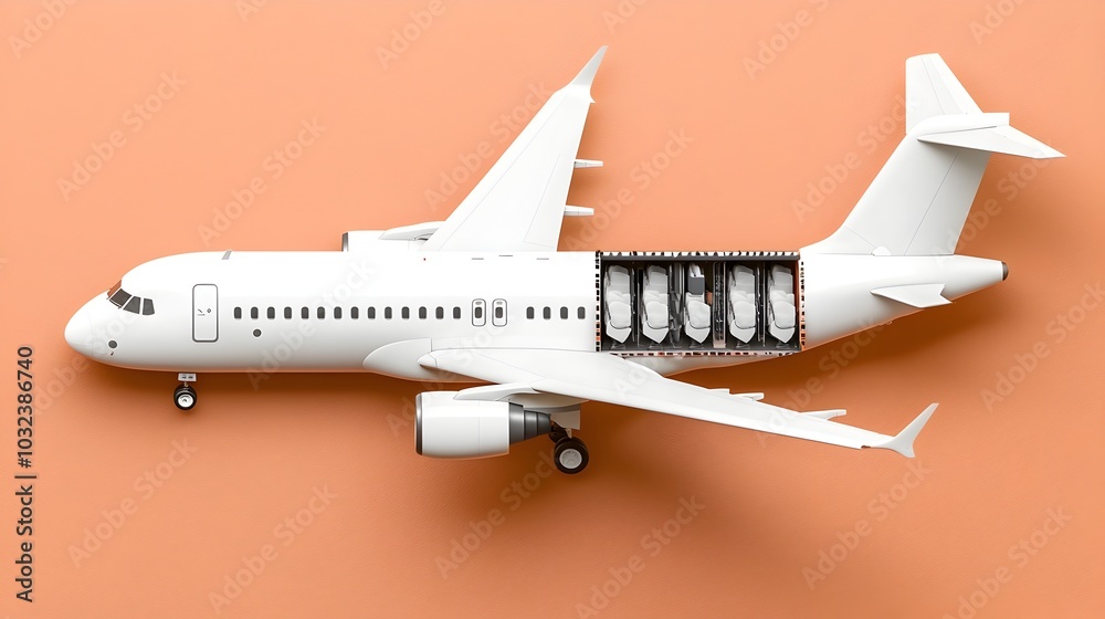 Poster detailed cross section diagram of a commercial passenger airplane showcasing the seating space and t