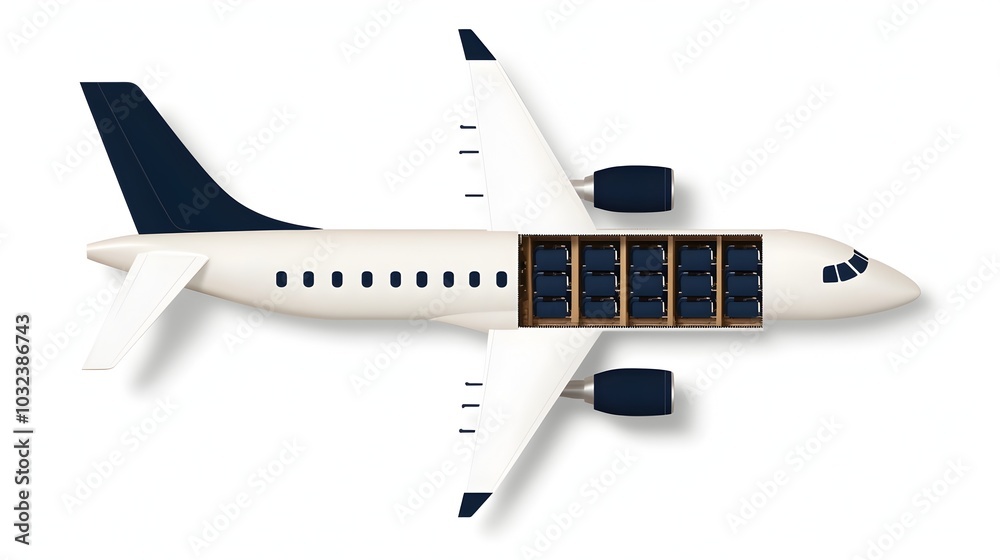 Poster Detailed cross section diagram showcasing the intricate interior layout and technical components of an airplane including seating arrangement cargo space and various engineering elements