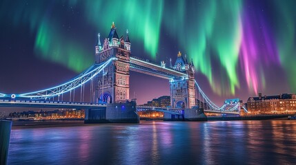 Obraz premium Tower Bridge with Aurora Borealis in London