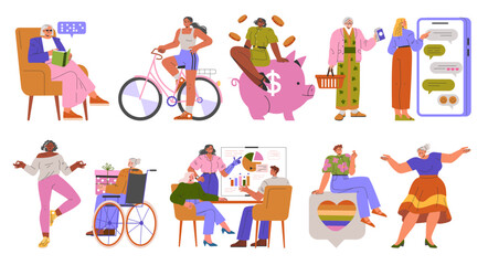 Diversity Businesswoman Set. Flat Vector Illustration