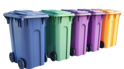 Colorful recycling bins for waste management.