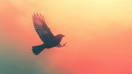 Minimalist Bird Flying in Soft Pastel Background
