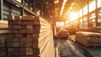 wooden boards in warehouse