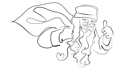 Santa Claus line art style vector illustration. A legendary figure known for bringing gifts to children on Christmas Eve