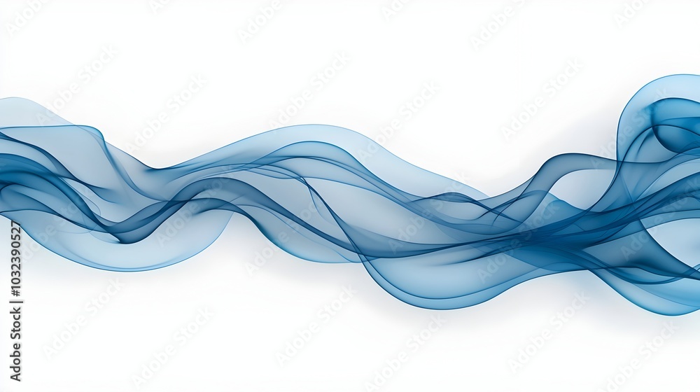 Poster striking blue smoke border elements with flowing and interlacing smoke structures transparent and di