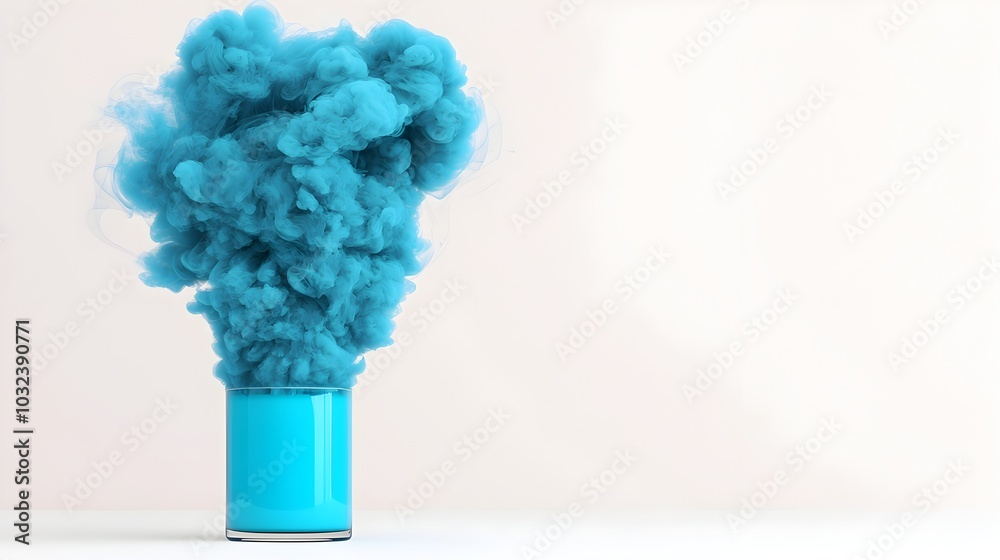 Poster Captivating blue smoke plume isolated on a plain white surface highlighted by cinematic lighting creating a mesmerizing and visually striking digital art composition