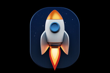 3D rocket icon with a modern, futuristic design