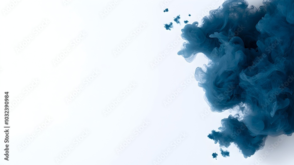 Poster Mesmerizing blue smoke swirl border floating on a pristine white background creating a captivating and ethereal digital art composition