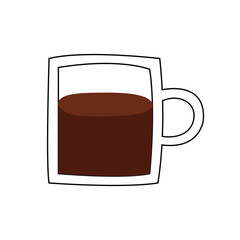 Flat doodle illustration of a coffee cup with black outline isolated