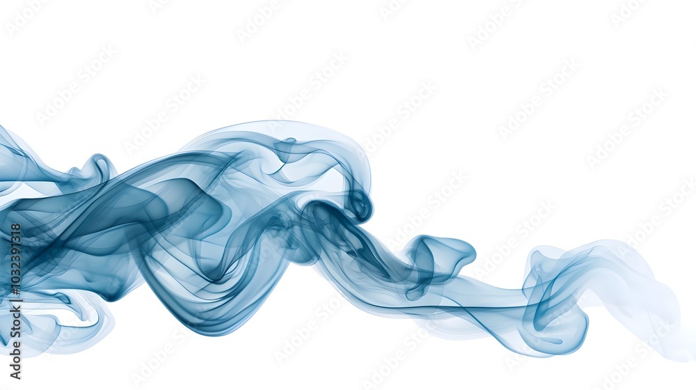 Poster Captivating azure smoke wisp border suspended against a clean white backdrop creating a stunning and ethereal digital This elegant and modern design evokes a sense of tranquility and sophistication