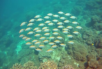 _. A group of synchronized swimming fish forming intricate patte